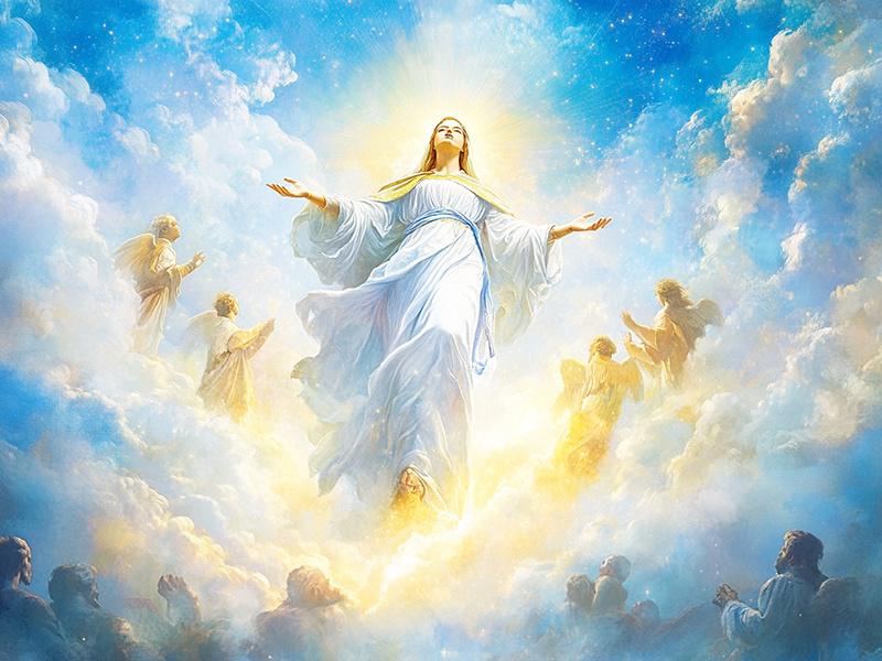 This image symbolizes Mary's Assumption, celebrating her heavenly reward.